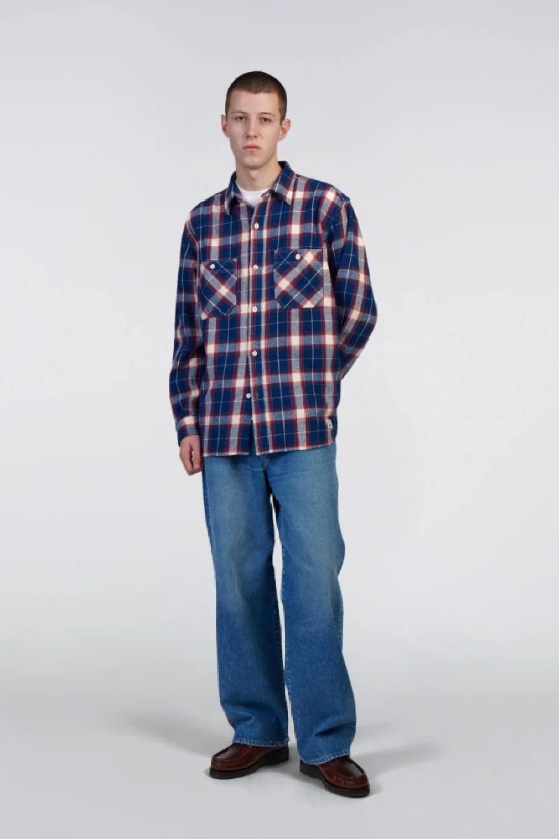 Edwin Work Shirt LS - navy / red