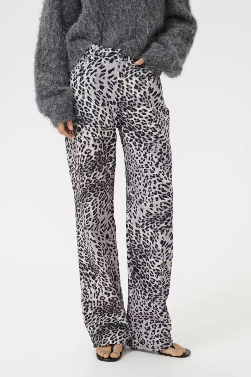 Gestuz GZleora MW wide jeans - grey leopard