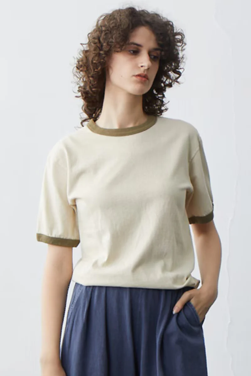 Good On S/S Ringer tee - off-white / olive - Image 5