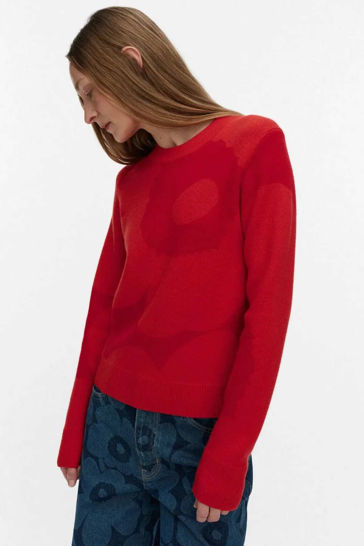 Marimekko Aukio Unikko neulepaita - tummanpunainen / punainen - Image 2