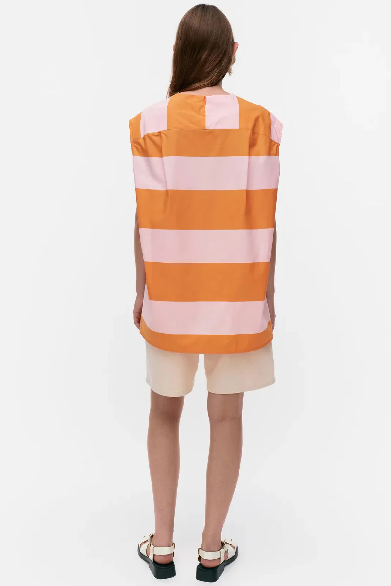 Marimekko Kaksin Galleria puuvillatoppi - vaaleanpunainen / oranssi - Image 3