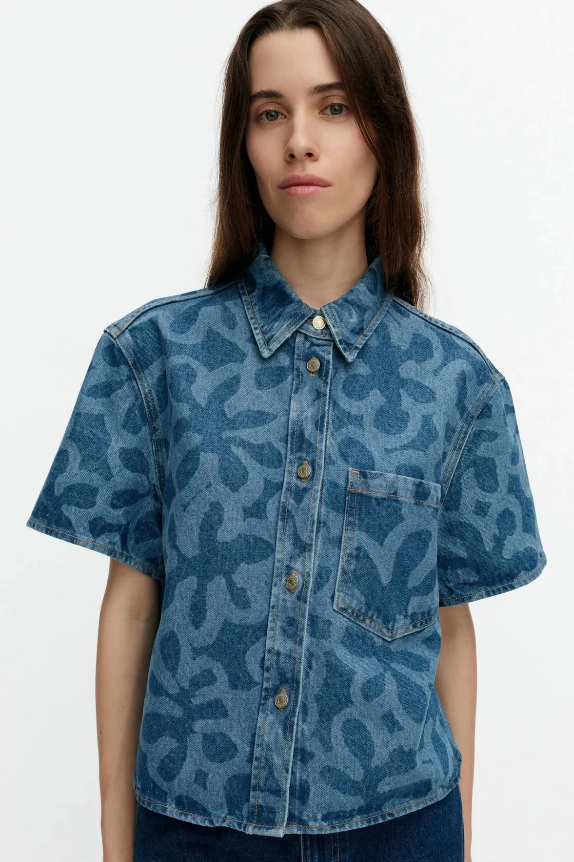 Marimekko Maridenim Kuvata Kukka paita - mid indigo - Image 2