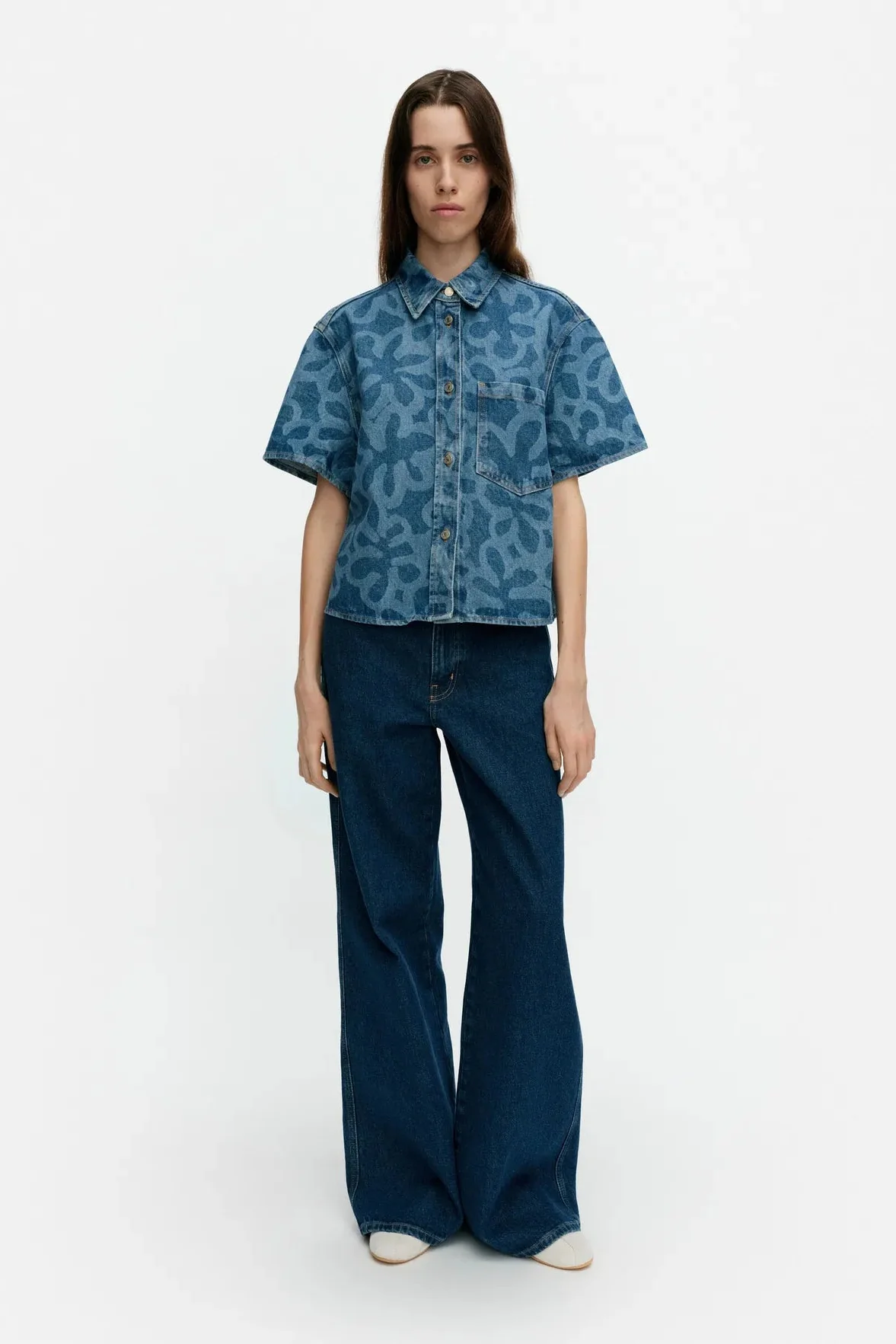 Marimekko Maridenim Kuvata Kukka paita - mid indigo - Image 3