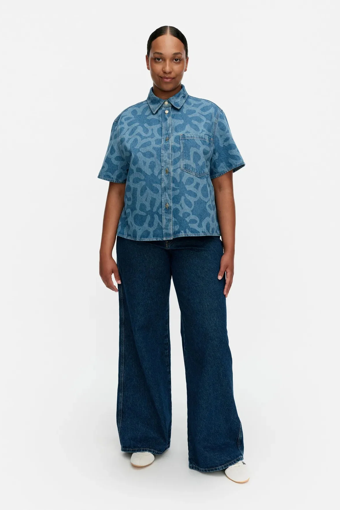 Marimekko Maridenim Kuvata Kukka paita - mid indigo - Image 4