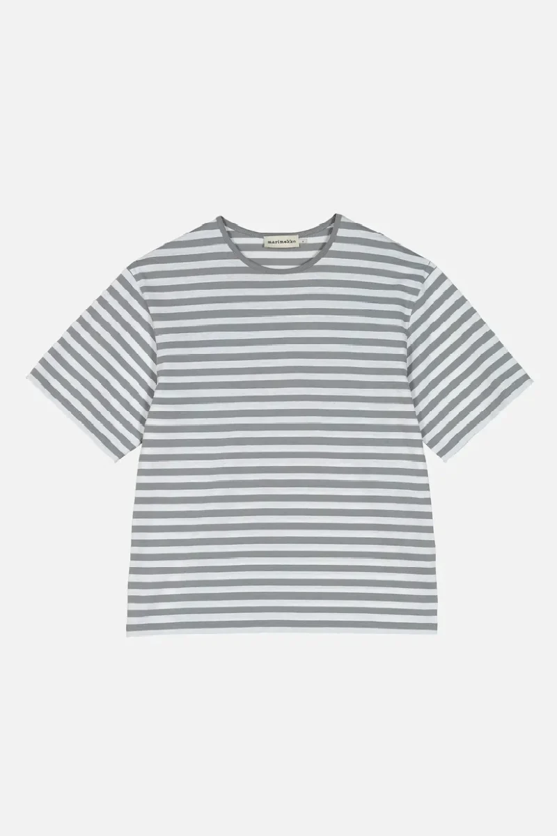 Marimekko Raida tasaraita light t-paita - valkoinen/harmaa - Image 2