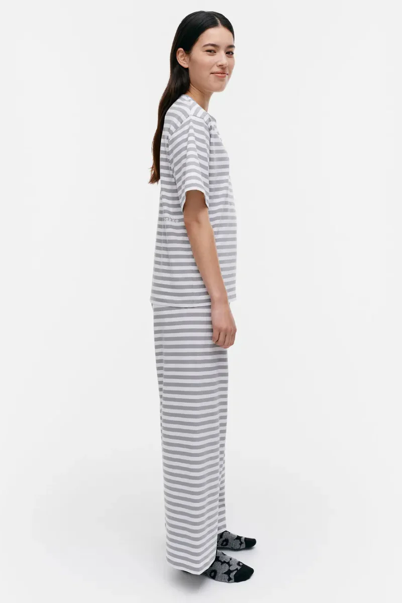 Marimekko Raida tasaraita light t-paita - valkoinen/harmaa - Image 3