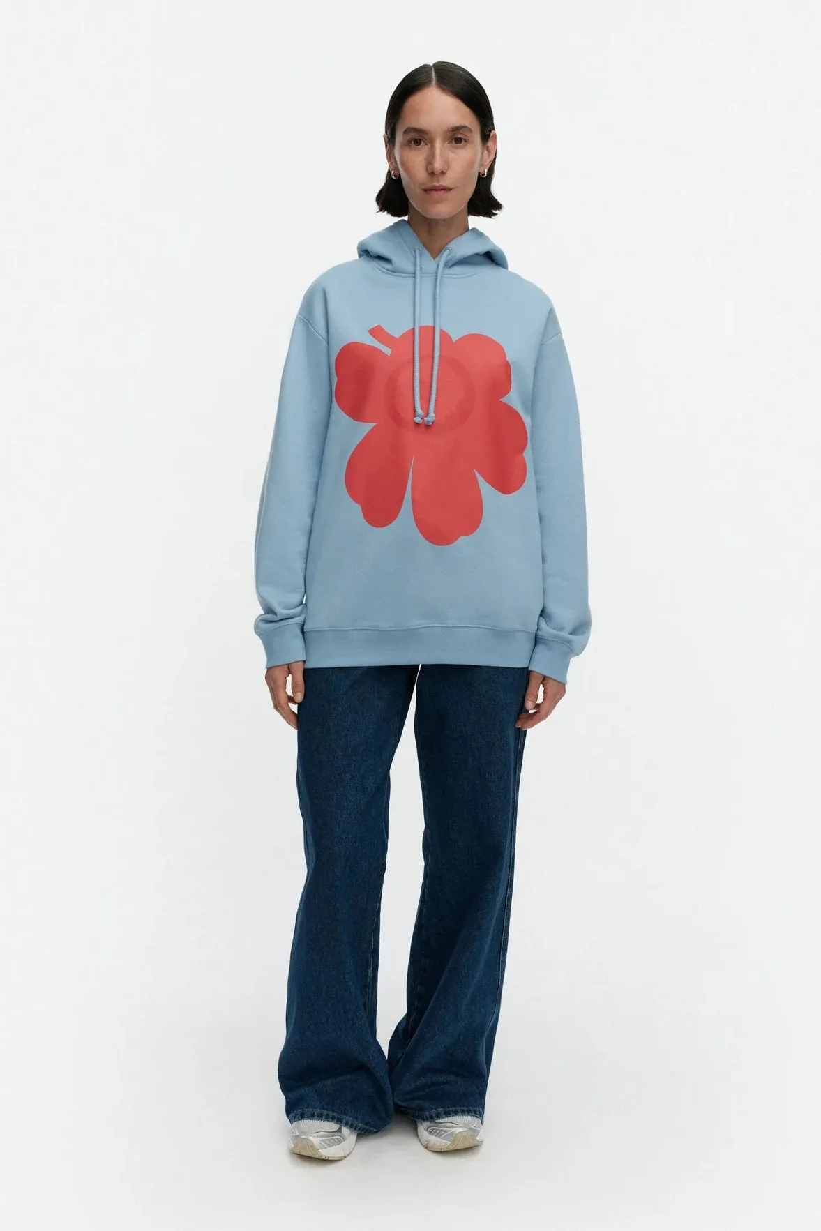 Marimekko Runoja Unikko Placement Kioski huppari - vaaleansininen / punainen - Image 3