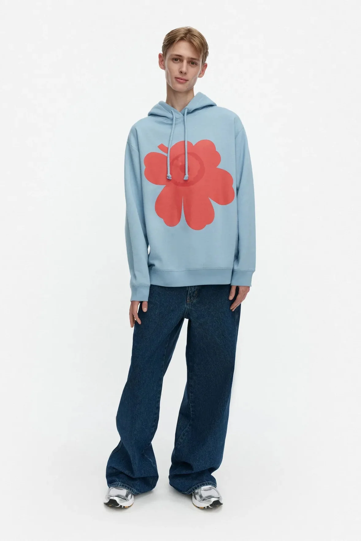 Marimekko Runoja Unikko Placement Kioski huppari - vaaleansininen / punainen - Image 4