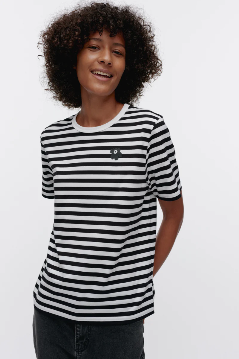 Marimekko Tasaraita Unikko T-paita - musta/valkoinen - Image 3