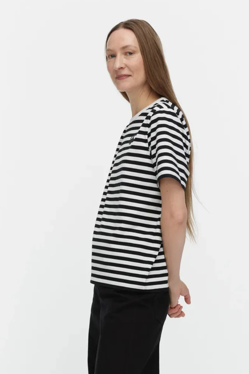 Marimekko Tasaraita Unikko T-paita - musta/valkoinen - Image 5