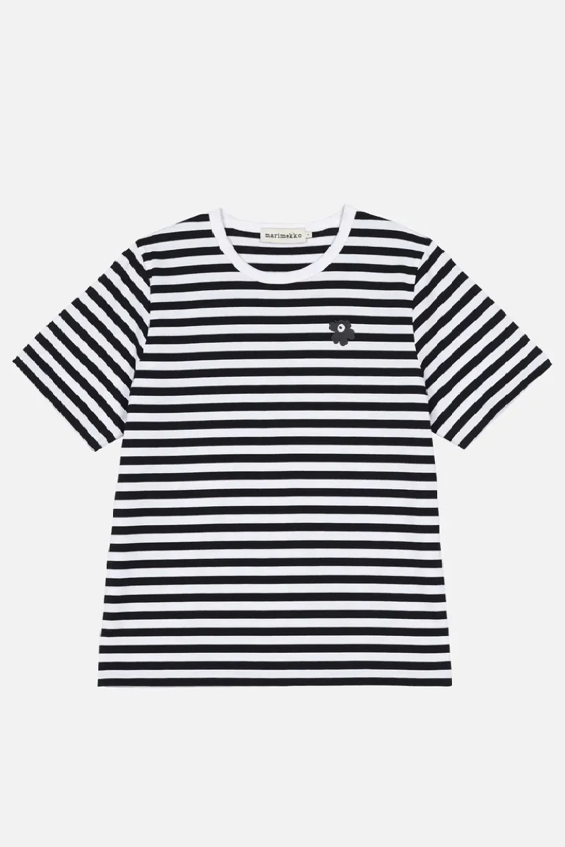 Marimekko Tasaraita Unikko T-paita - musta/valkoinen - Image 6