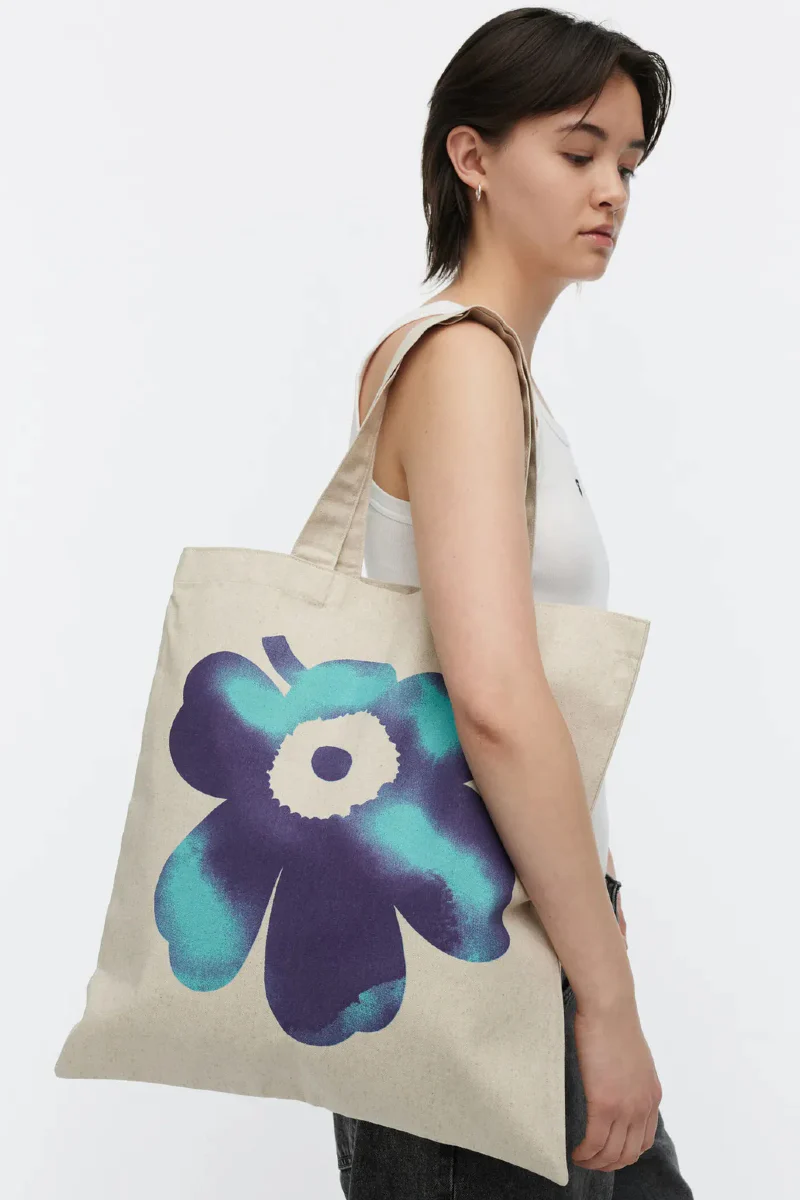 Marimekko Vankka Akvarelli Unikko placement kangaskassi - sininen / luonnonvalkoinen