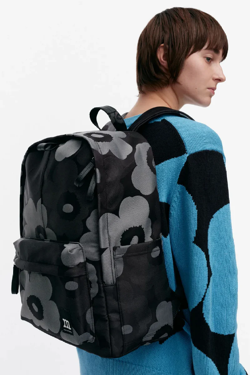 Marimekko Zip top Backpack Unikko reppu - musta / harmaa