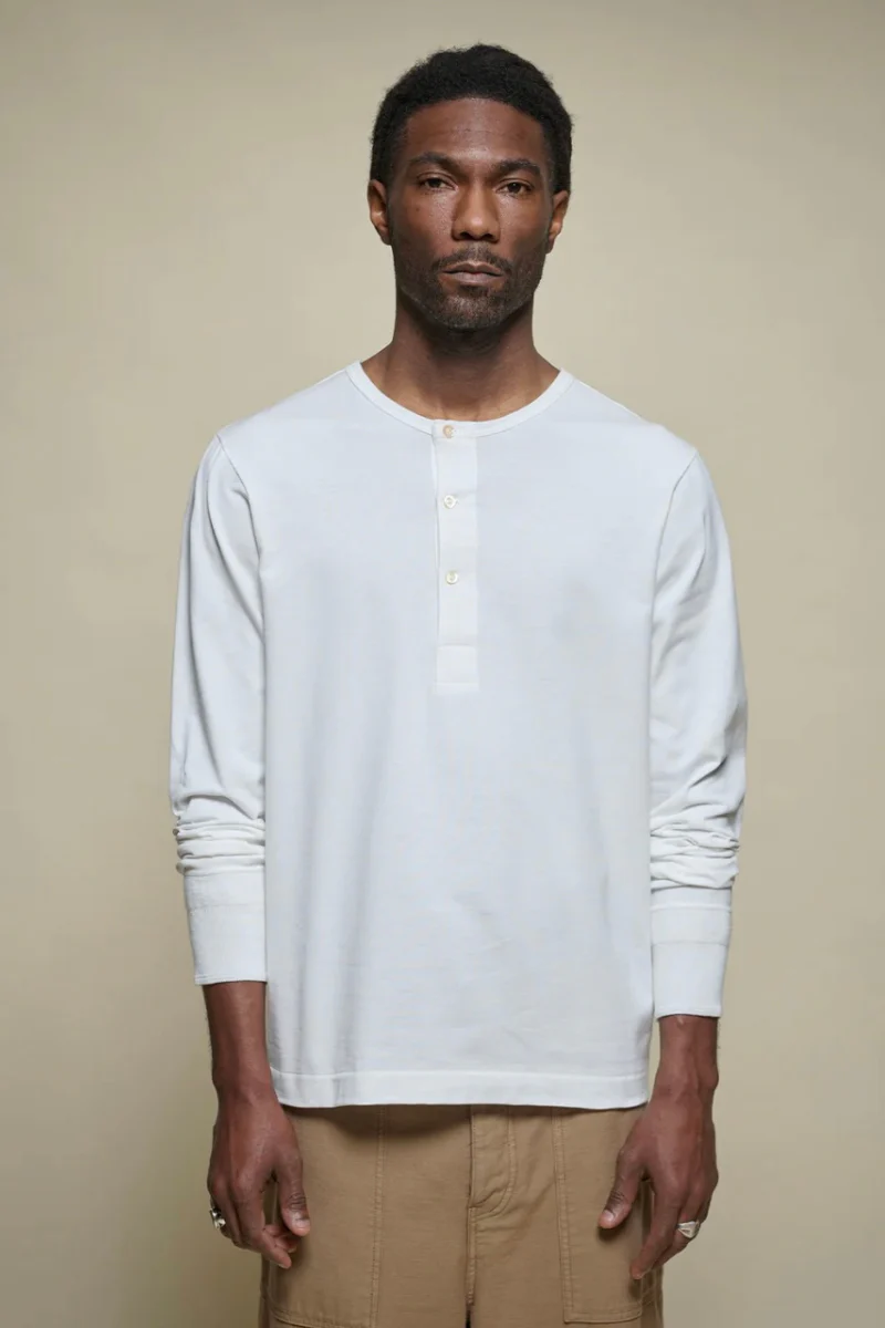 Merz B. Schwanen 2M06 Classic Fit Long Sleeve Henley - white