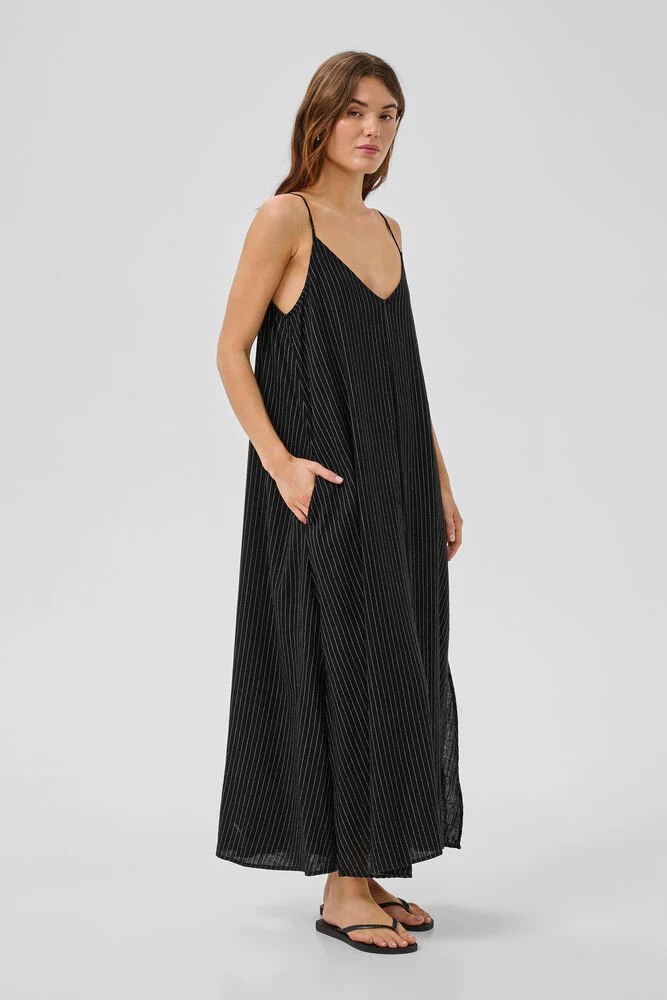 My Essential Wardrobe JannieMW Nelly Strap Dress - black w. oatmeal stripe - Image 2