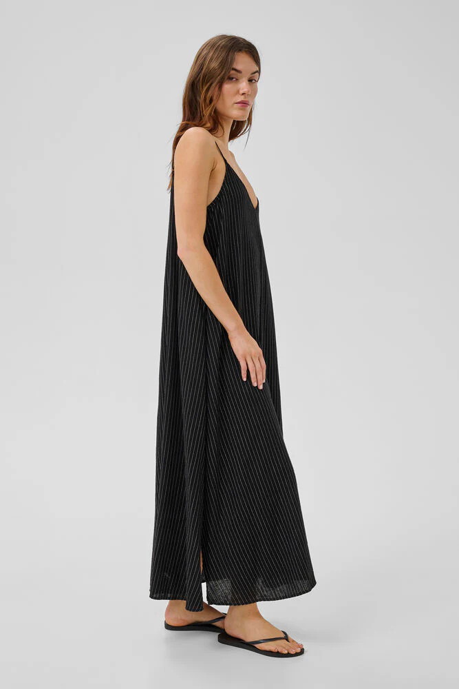 My Essential Wardrobe JannieMW Nelly Strap Dress - black w. oatmeal stripe - Image 3