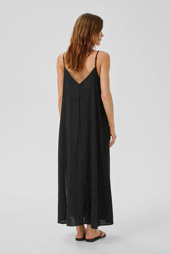 My Essential Wardrobe JannieMW Nelly Strap Dress - black w. oatmeal stripe - Image 4