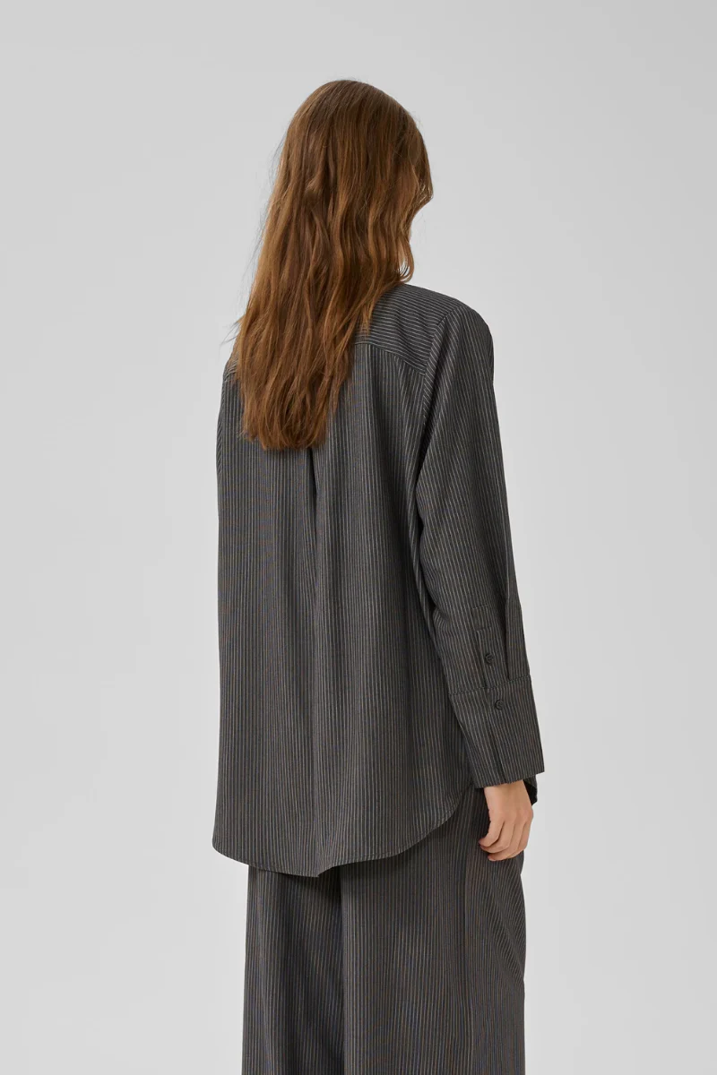 My Essential Wardrobe The Pinstriped shirt 22 - grey melange with stripe - Image 5