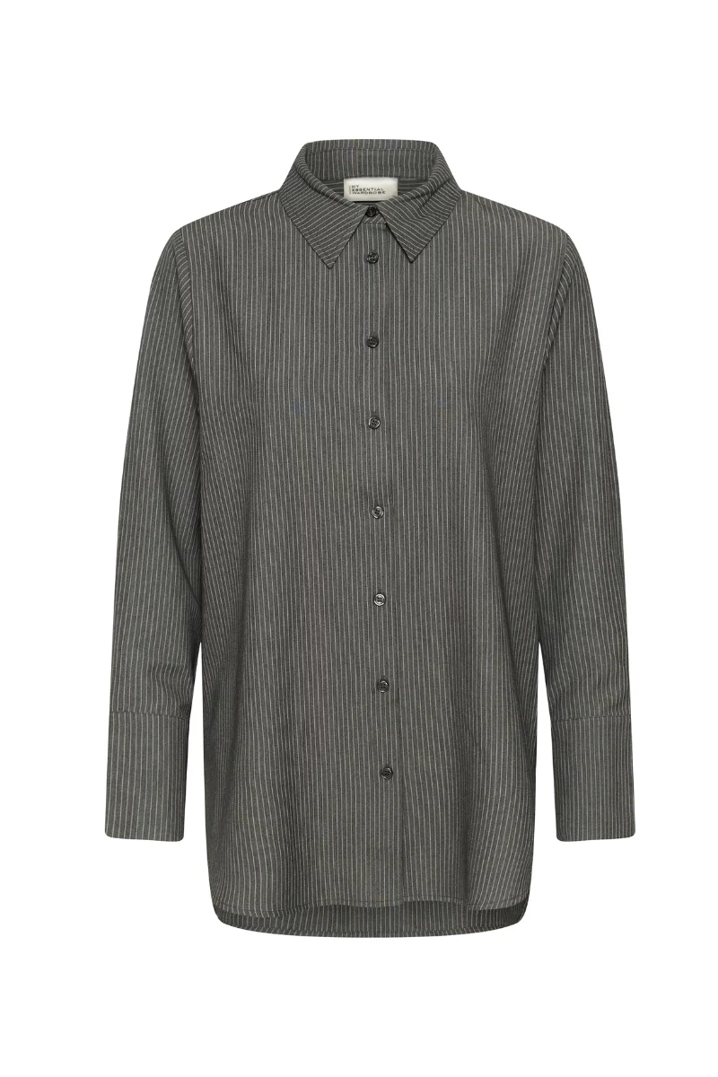 My Essential Wardrobe The Pinstriped shirt 22 - grey melange with stripe - Image 7