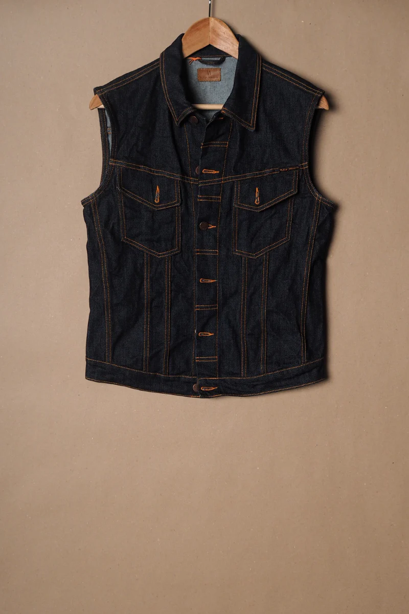 Nudie Re-use Berry "Sanningen" denim vest - M I #0143 - Image 2