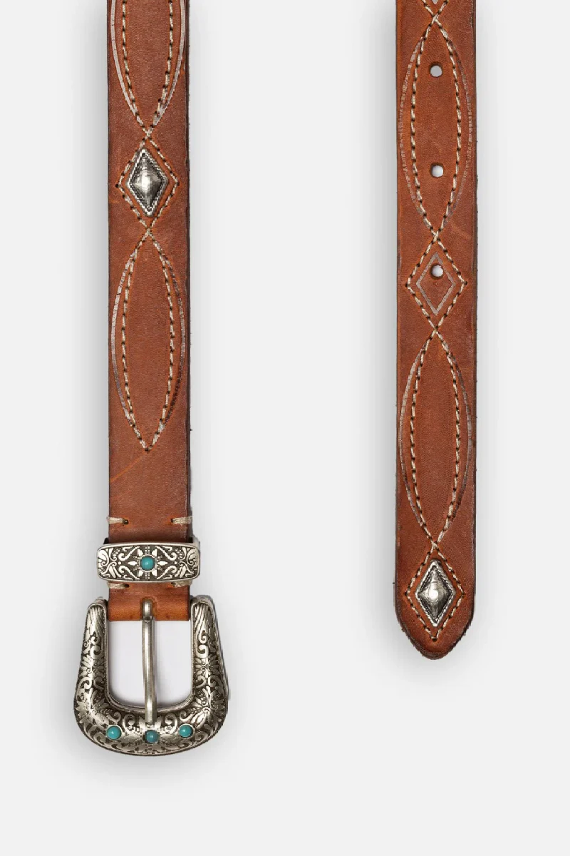 Nudie Western Embellished belt - toffee brown - Image 3