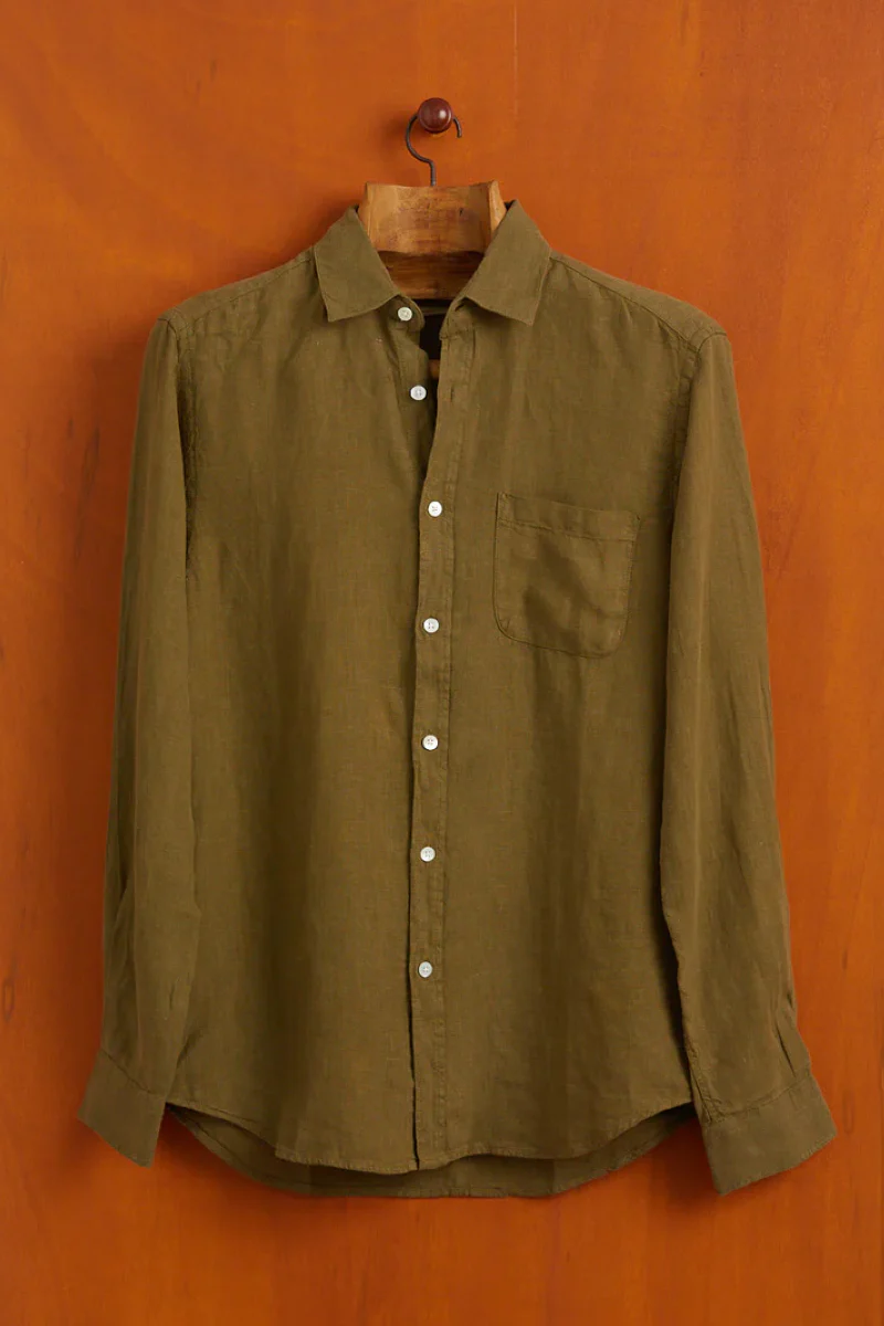 Portuguese Flannel Linen shirt - olive - Image 3