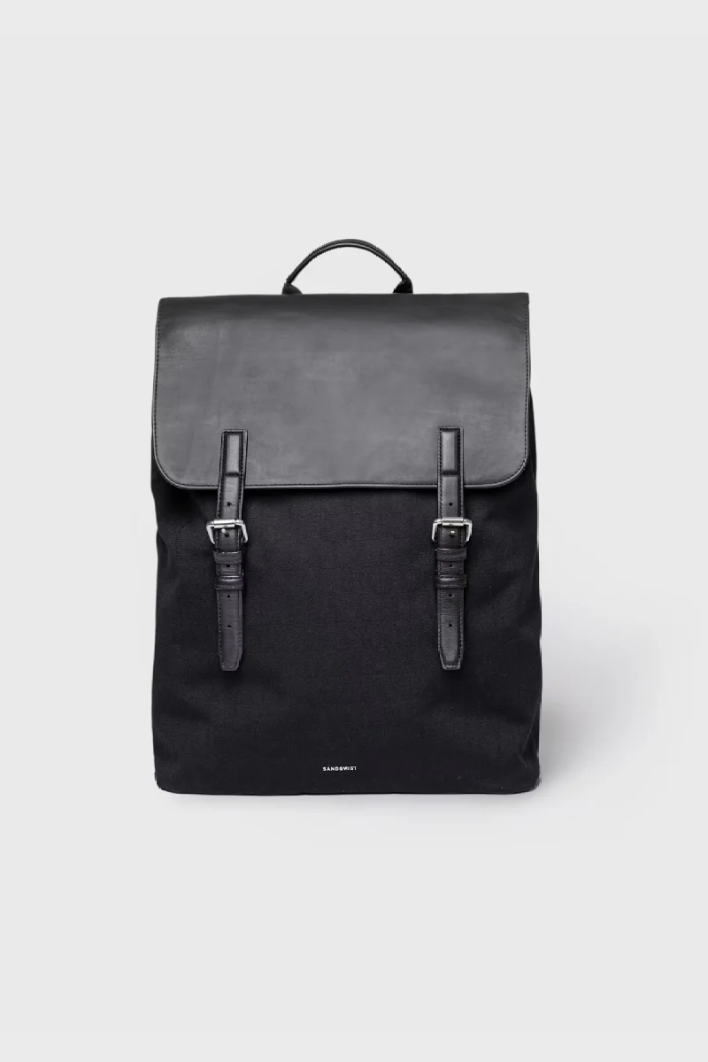 Sandqvist Everyday Lid Backpack L - black with black leather