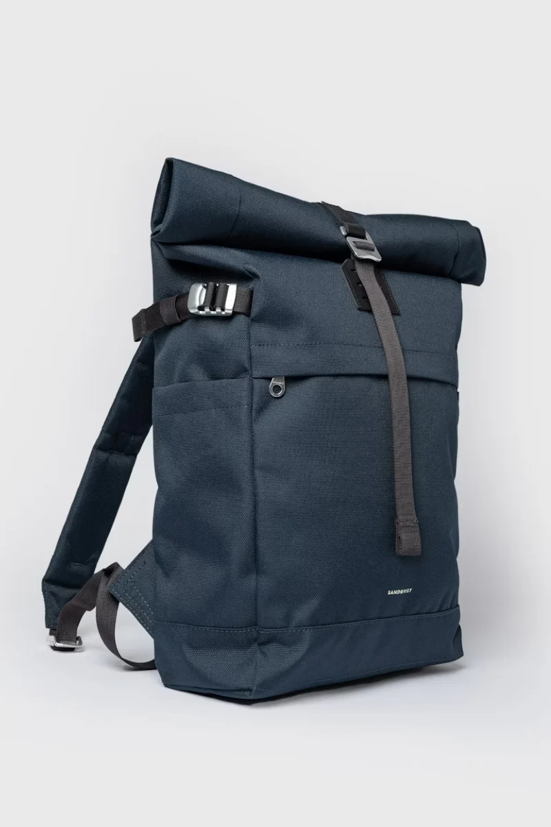 Sandqvist Icon Rolltop Backpack M - navy with black leather - Image 4