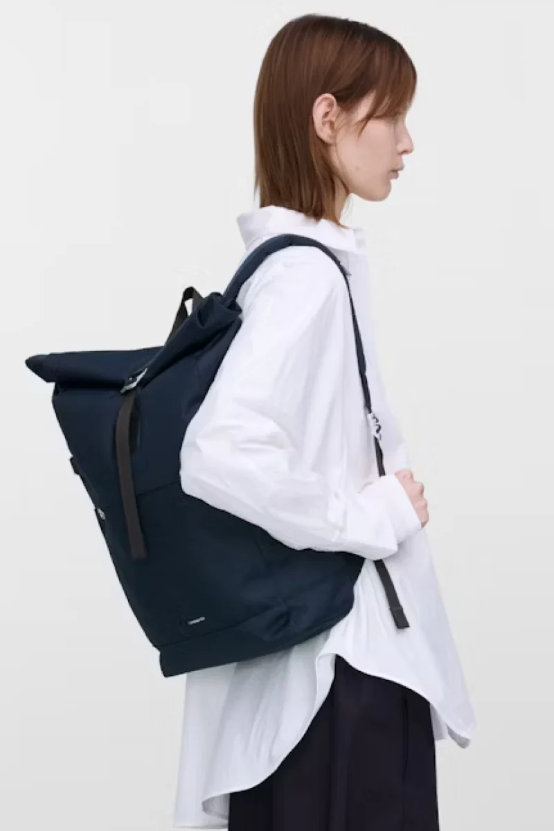 Sandqvist Icon Rolltop Backpack M - navy with black leather - Image 7