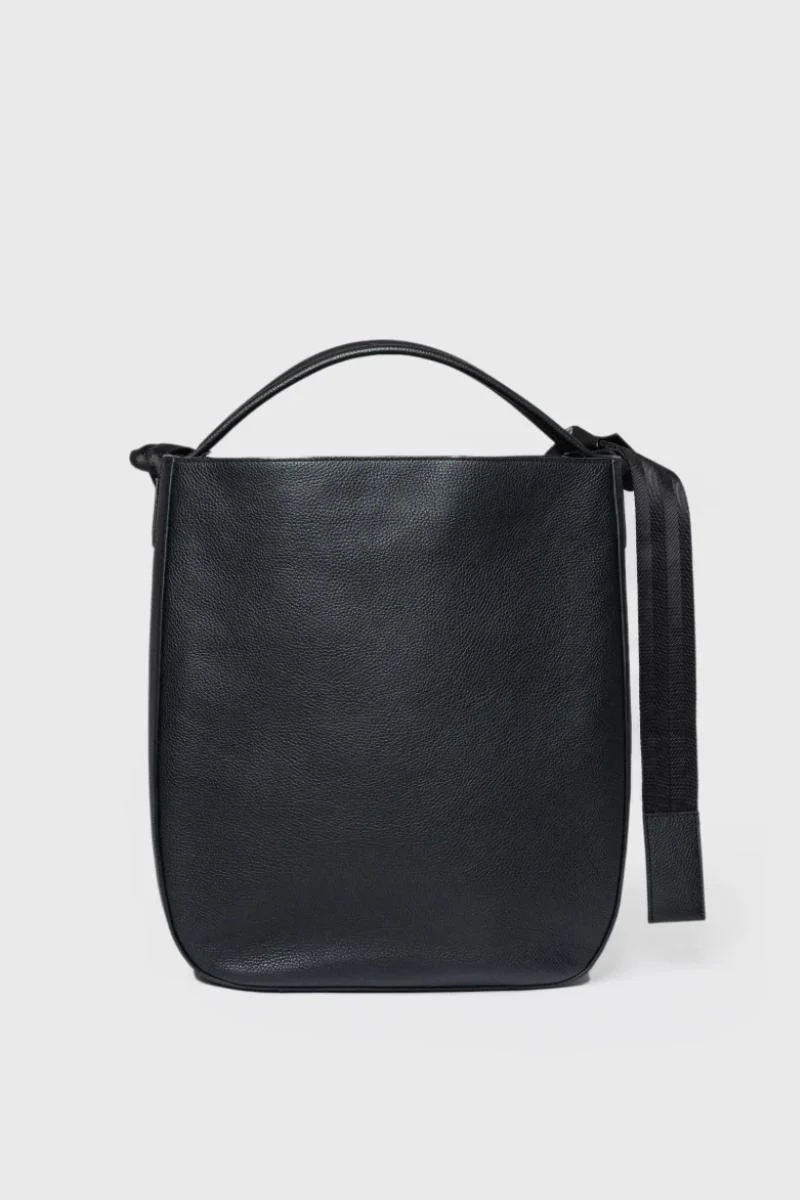 Sandqvist Leather Hobo tote bag 14" - black